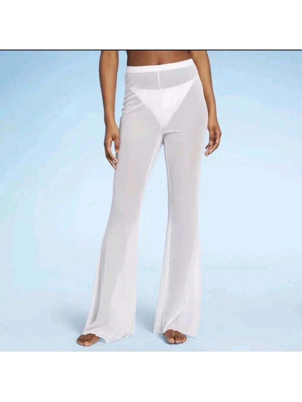 Wild Fable Women's Size Large NWT Mesh White Swim Coverup Pants Beach Vacation
